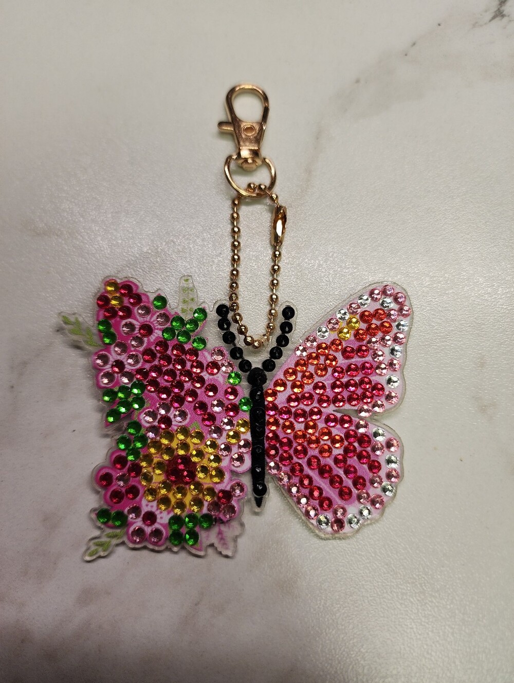 Crystal Butterfly Key & Card Holder Charm - Pink & Green